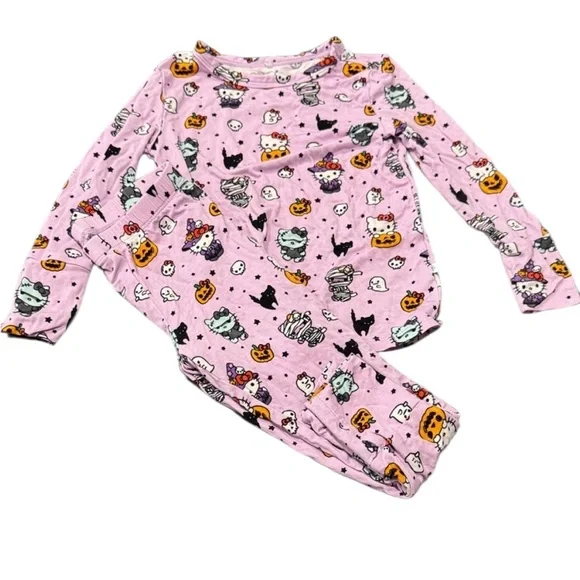 3- Posh Peanut Pajamas Sets Halloween Size 2T hello kitty bats Lot Bundle